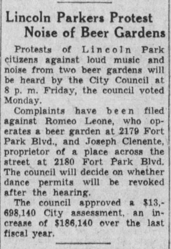 Sidestreet Lounge (Leones Lounge) - May 1939 Noise Complaints